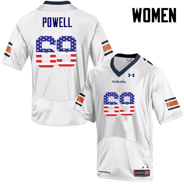Auburn Tigers Women's Ike Powell #69 White Under Armour Stitched College USA Flag Fashion NCAA Authentic Football Jersey EEG2874CK